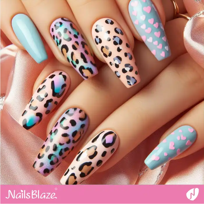 Valentine Pastel Leopard Print Nail Design | Animal Print Nails - NB2551